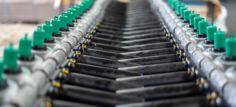 Lined up Bevel boxes and shafts